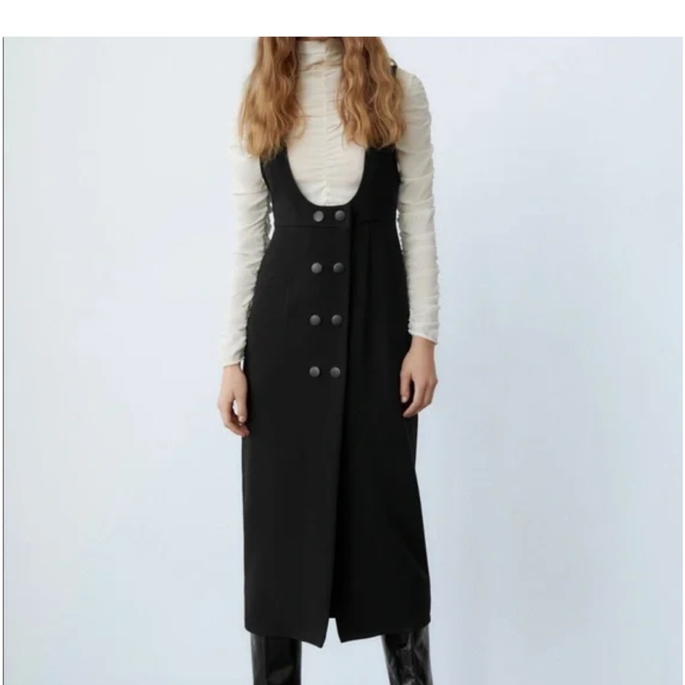 ZARA BLACK PINAFORE MIDI DRESS